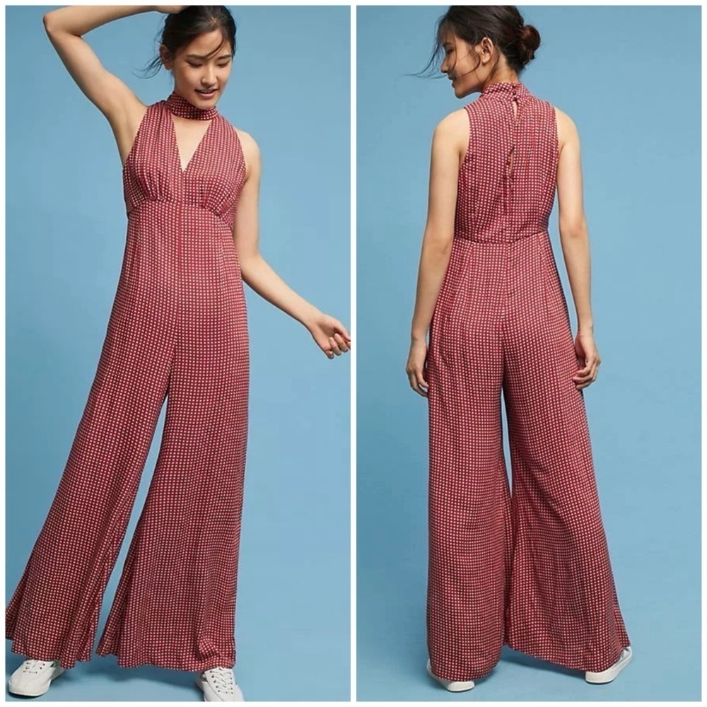 Maeve Red Halter Jumpsuit with Wide-Leg Design NWT